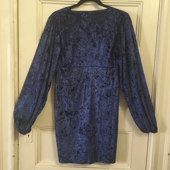 ASOS size 8 blue velvety mini dress stretch long puff sleeve NWT - Picture 11 of 17
